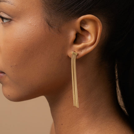 Dangling earrings - bar and 5 snake chains