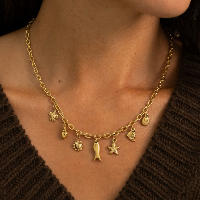 Collier - poissons, coquillages, soleil, étoile de mer