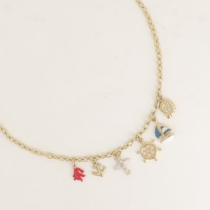 Collier - coquillage, voilier, gouvernail, avion, ancre, corail