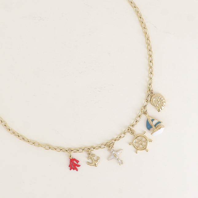 Collier - coquillage, voilier, gouvernail, avion, ancre, corail