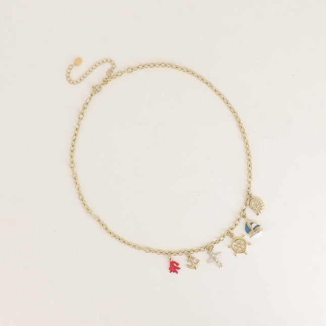 Collier - coquillage, voilier, gouvernail, avion, ancre, corail