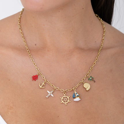 Necklace - seashell, sailboat, rudder, airplane, anchor, coral