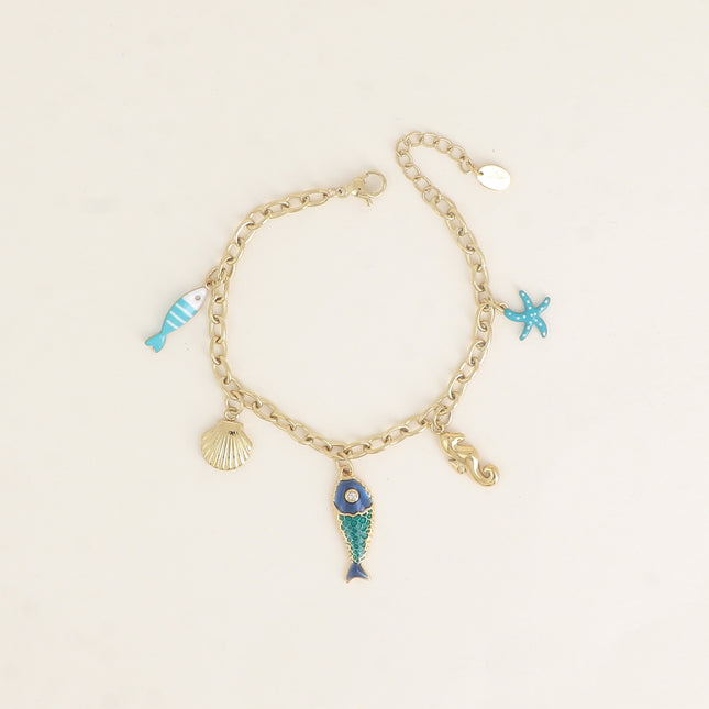 Bracelet - étoile de mer, hippocampe, poissons, coquillage, émail
