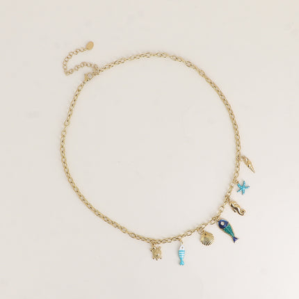 Collier - étoile de mer, hippocampe, poissons, coquillage, émail