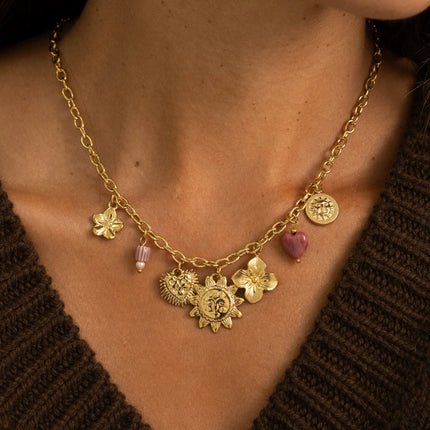 Collier - coeurs, soleils, trèfle, fleur