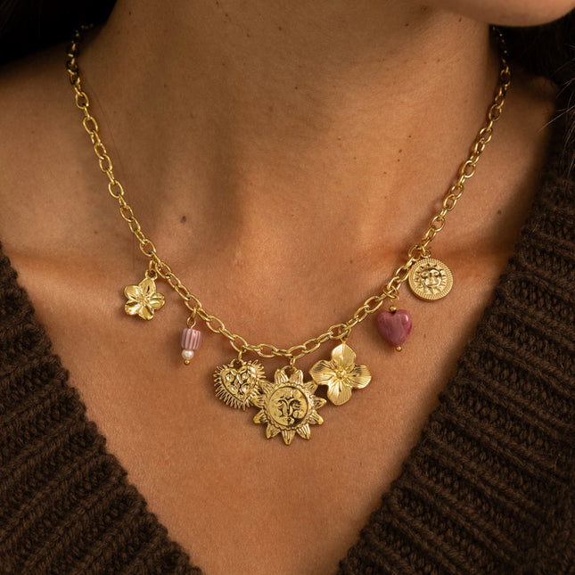 Collier - coeurs, soleils, trèfle, fleur