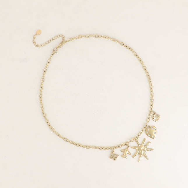 Collier - papillon, avion, soleil, coeur avec oxydes de zirconium et trèfle