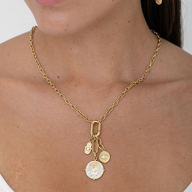 Necklace - carabiner ring and 3 eye pendants