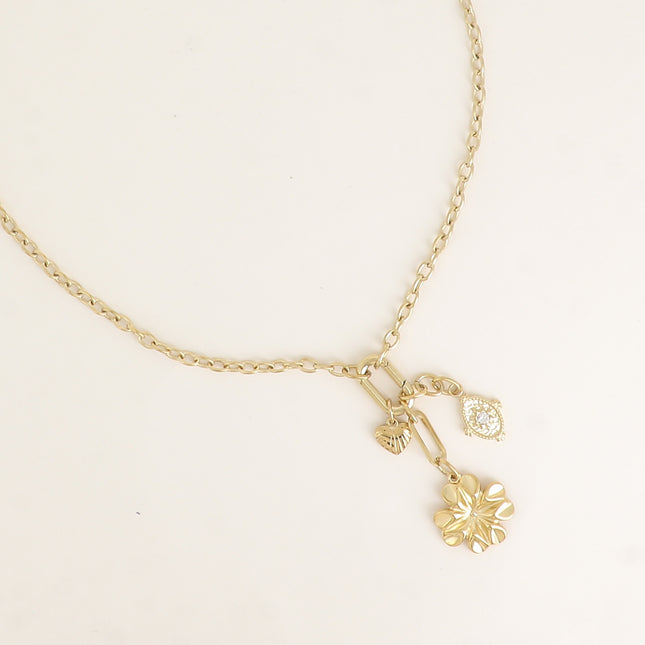 Collier Y - pendentifs (coeur, trèfle, ovale avec cristal rond)