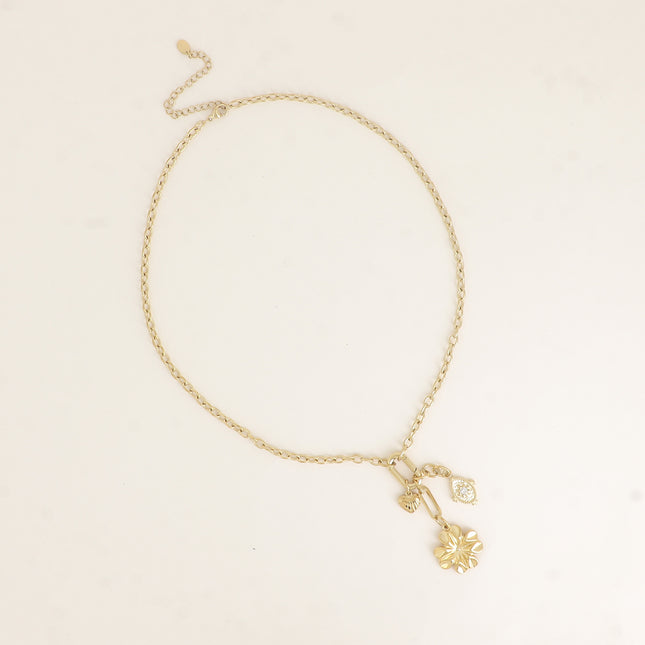 Collier Y - pendentifs (coeur, trèfle, ovale avec cristal rond)