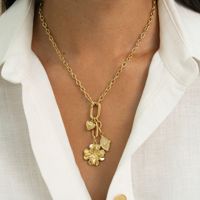 Y-necklace - pendants (heart, clover, oval with round crystal)