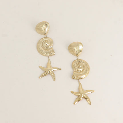 Boucles pendantes - 2 coquillages et étoile de mer