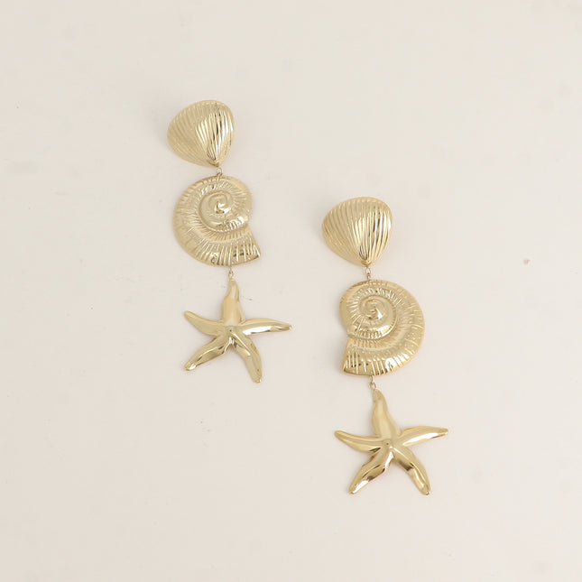 Boucles pendantes - 2 coquillages et étoile de mer