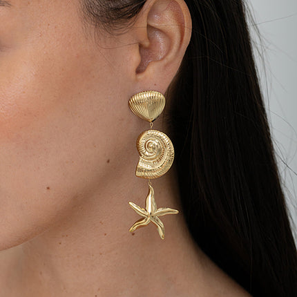 Boucles pendantes - 2 coquillages et étoile de mer