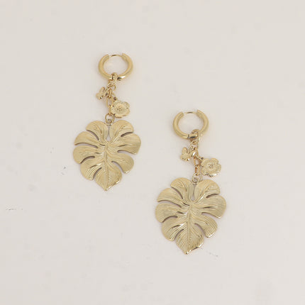 Créoles - chaîne, monstera, fleur et papillon