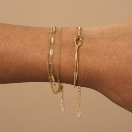 Bracelet - 2 rangs, maille serpent et noeud plat