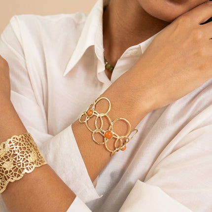Cuff - 3 openwork floral motifs and natural stones
