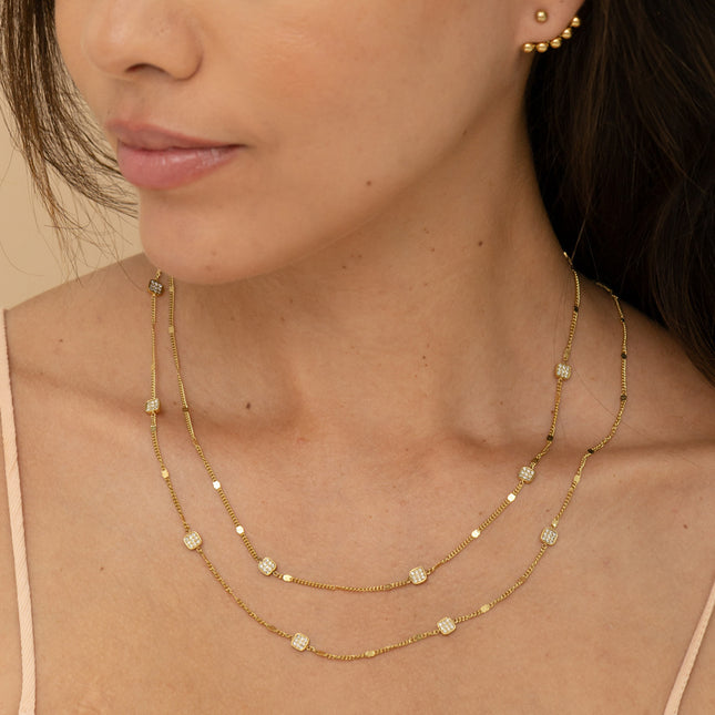 Necklace - small squares embellished with cubic zirconia