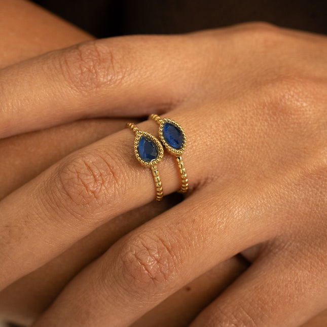 Bague - anneaux effet milgrain et de 2 pierres type oeil de chat
