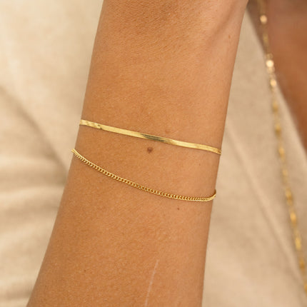 Bracelet - 2 rows, mirror and fine curb chain