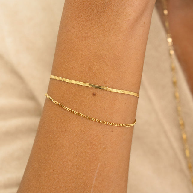Bracelet - 2 rangs, miroir et fine gourmette