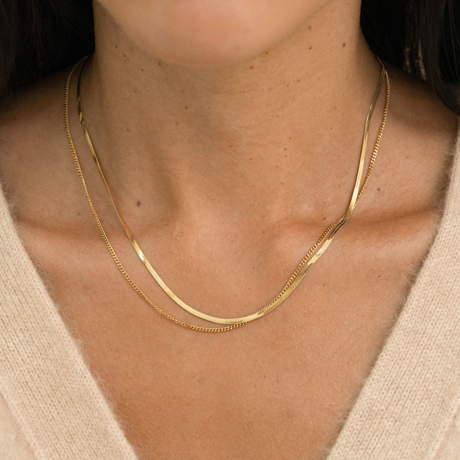 Collier - 2 rangs, miroir et fine gourmette