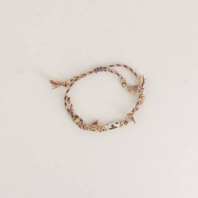 Bracelet sur cordon - perle tube motif floral en émail