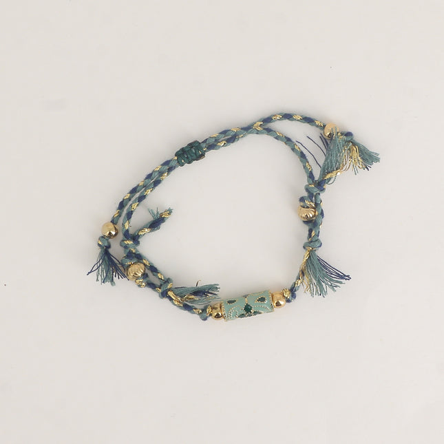 Cord bracelet - floral enamel tube bead