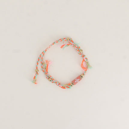 Bracelet sur cordon - perle tube motif floral en émail