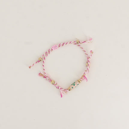 Bracelet sur cordon - perle tube motif floral en émail