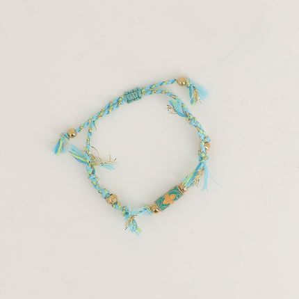 Bracelet sur cordon - perle tube motif floral en émail