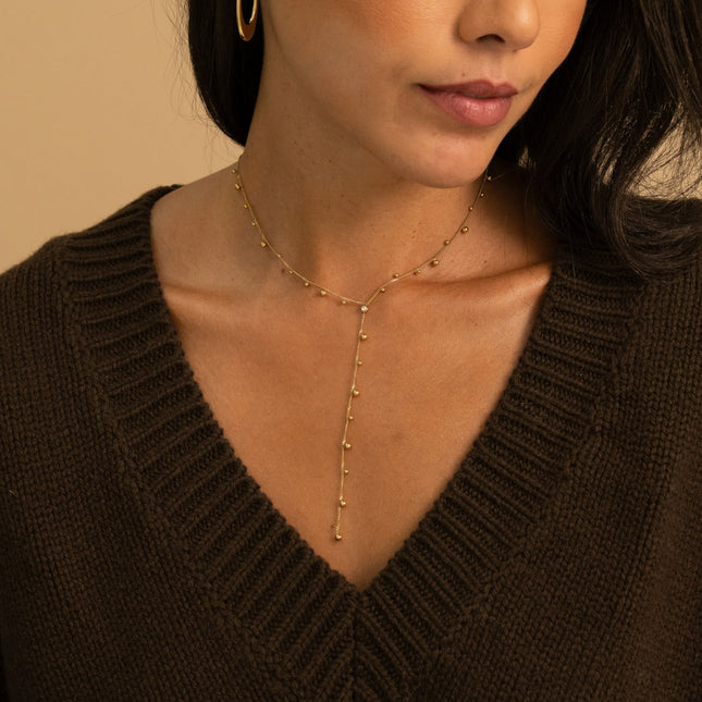 Collier Y - petites boules et oxyde de zirconium