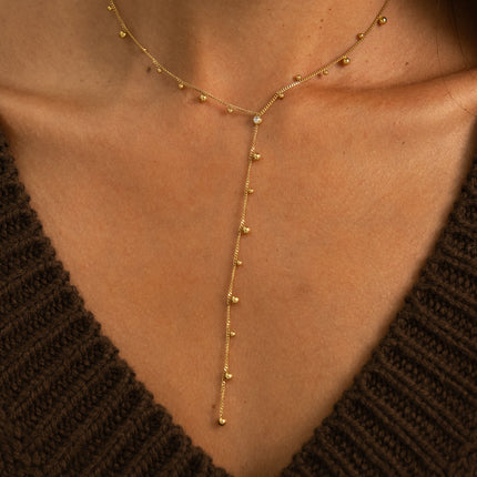 Y necklace - small beads and cubic zirconia