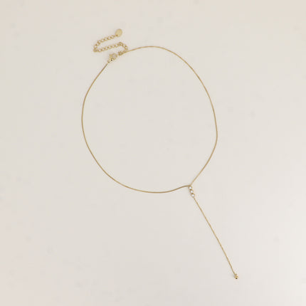 Collier Y - 3 cristaux ronds, chaîne pendante et boule