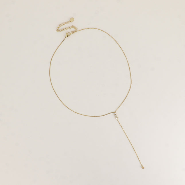 Collier Y - 3 cristaux ronds, chaîne pendante et boule