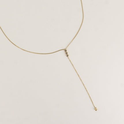 Collier Y - 3 cristaux ronds, chaîne pendante et boule
