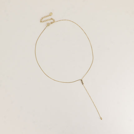Collier Y - 3 cristaux ronds, chaîne pendante et boule