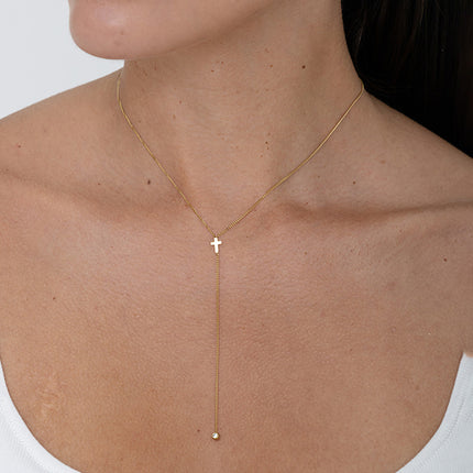 Y-necklace - religious cross and cubic zirconia
