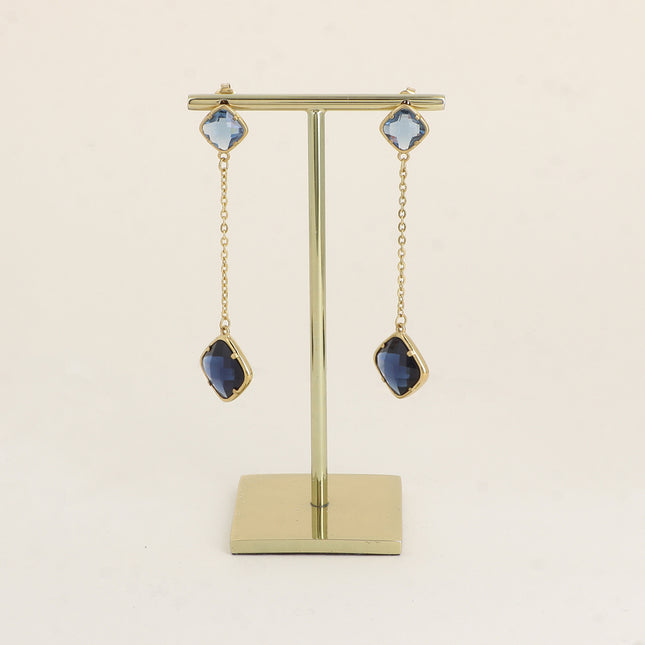 Boucles pendantes - 2 cristaux taillés carrés