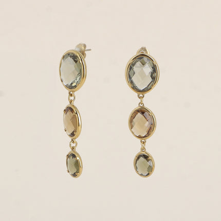 Boucles pendantes - 3 cristaux ovales