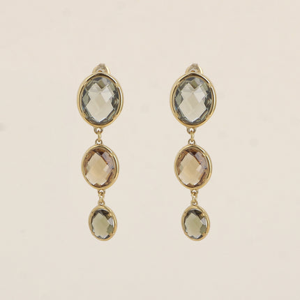 Boucles pendantes - 3 cristaux ovales