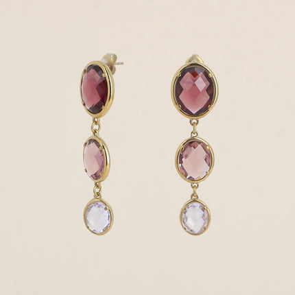 Boucles pendantes - 3 cristaux ovales