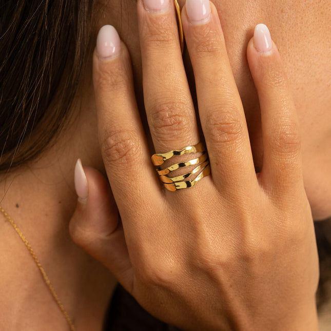 Wide ring - 4 wavy rows