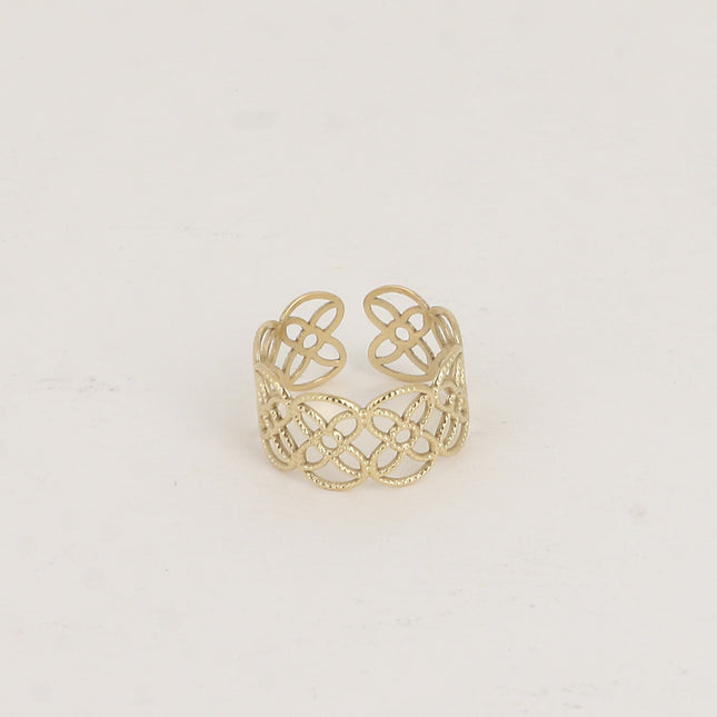 Bague large - motif rosaces ajourées effet milgrain