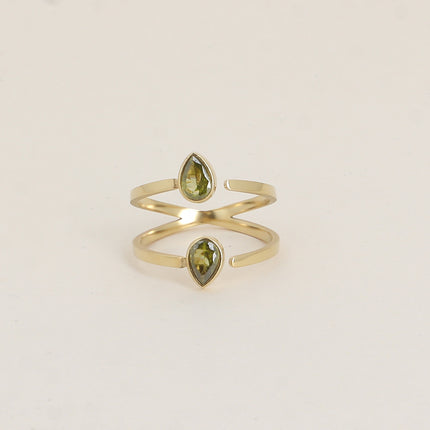 Bague - 2 anneaux croisés et 2 cristaux gouttes