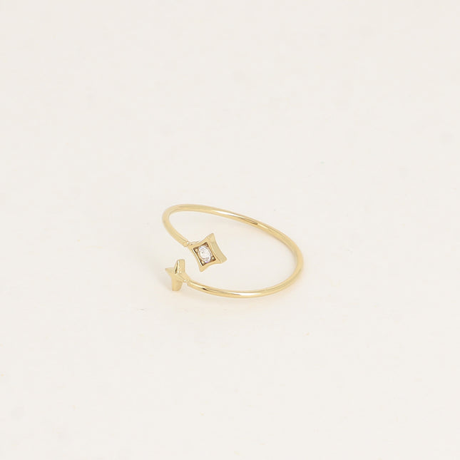 Bague ouverte - anneau fin, 2 étoiles et oxyde de zirconium