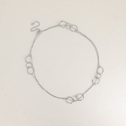 Sautoir / Collier 2 rangs - gros anneaux ronds et ovales, maille forçat