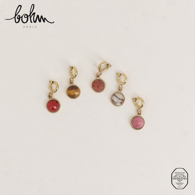 Gold-plated Casper charm - 5 Swarovski® PP20 crystals / natural stones