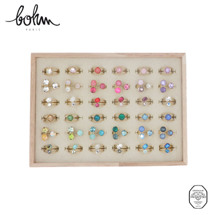 Kit de 36 bagues Swarovski® - doré multi - présentoir offert