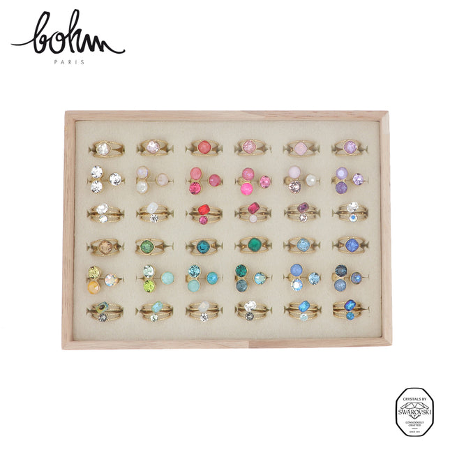 Kit de 36 bagues Swarovski® - doré multi - présentoir offert